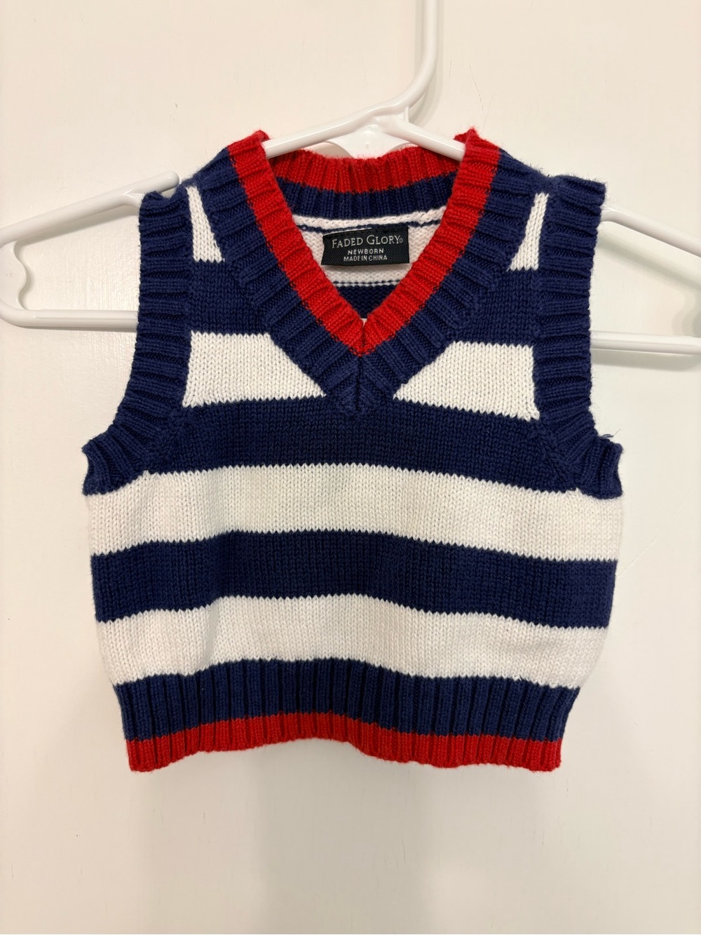 Newborn Baby Boy Red White and Blue Striped Knitted Cotton Vest 0-3 Months